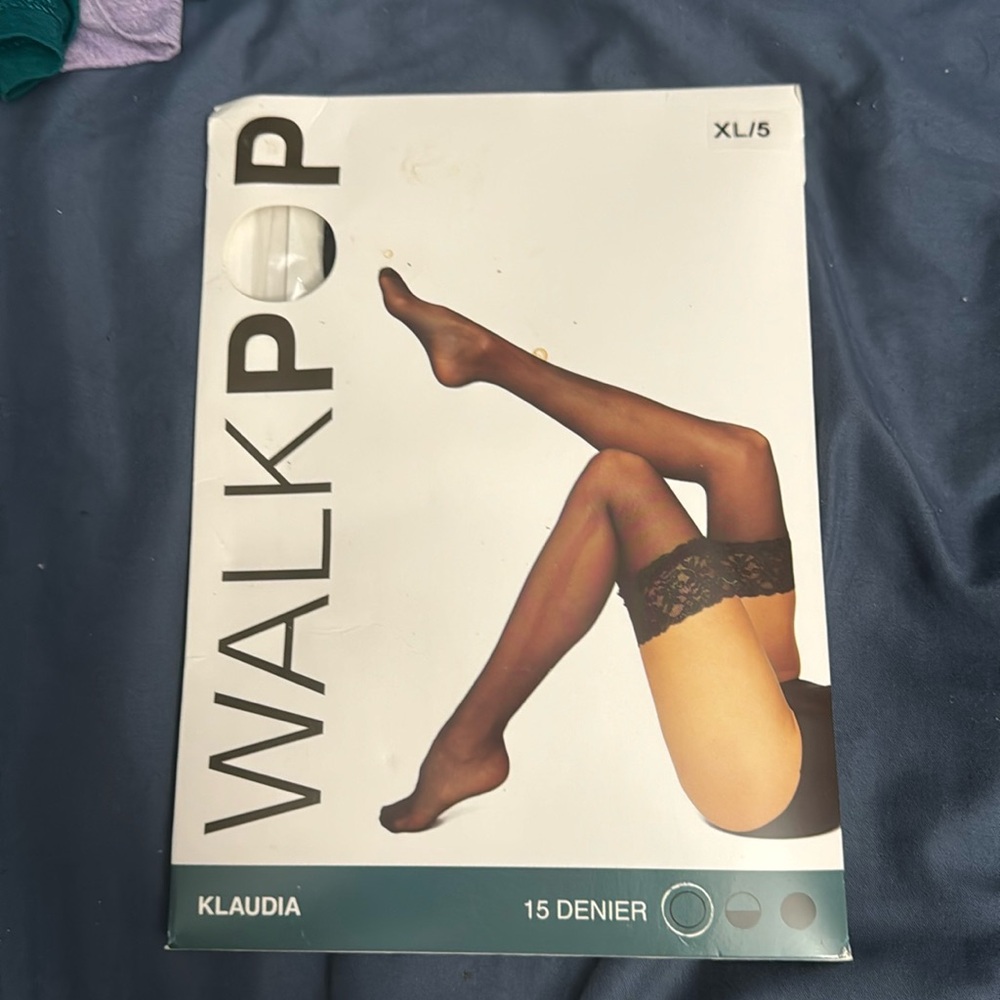 Walk pop black lace edged stockings